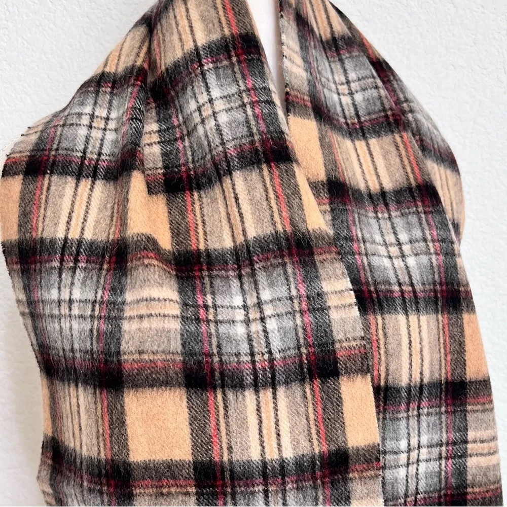 Kiltane of Scotland Tan Black Tartan Plaid Lambswool Scarf Fringe Unisex